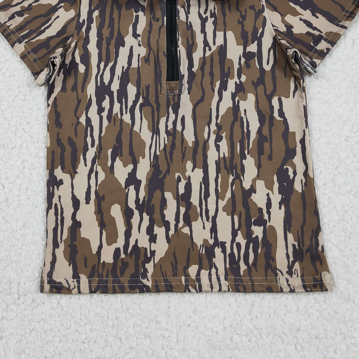BT1726 RTS NO MOQ （In stock ）Baby Boys Short Sleeve Southern Olive Camo Zipper Pullovers Top