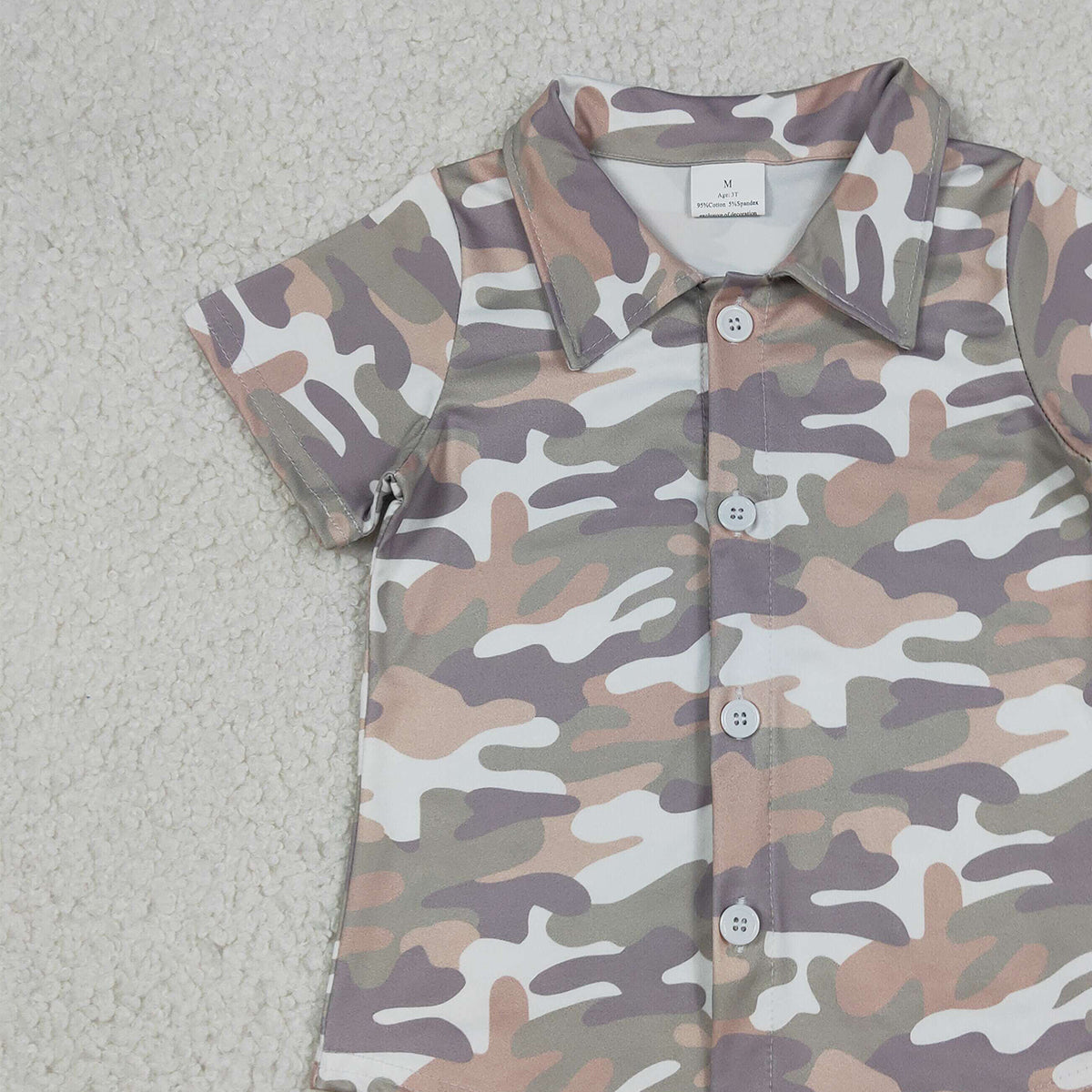 12.20 RTS NO MOQ （In stock）BT1565 Baby Boys Southern Grey Camo Button Shirts Top