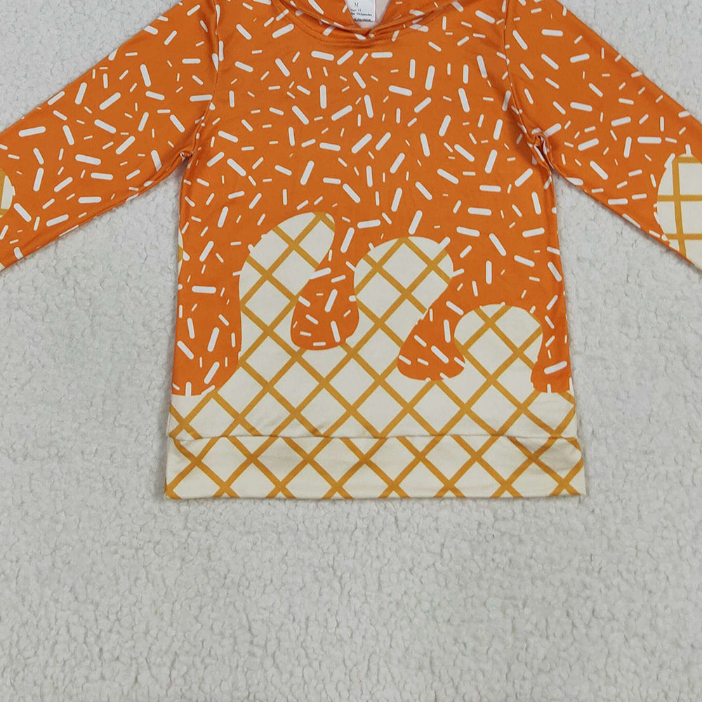 RTS NO MOQ （In stock）BT1274 Baby Boys Long Sleeve Tops Baby Boys Orange Sprinkles Drips Team Hoodies Tops