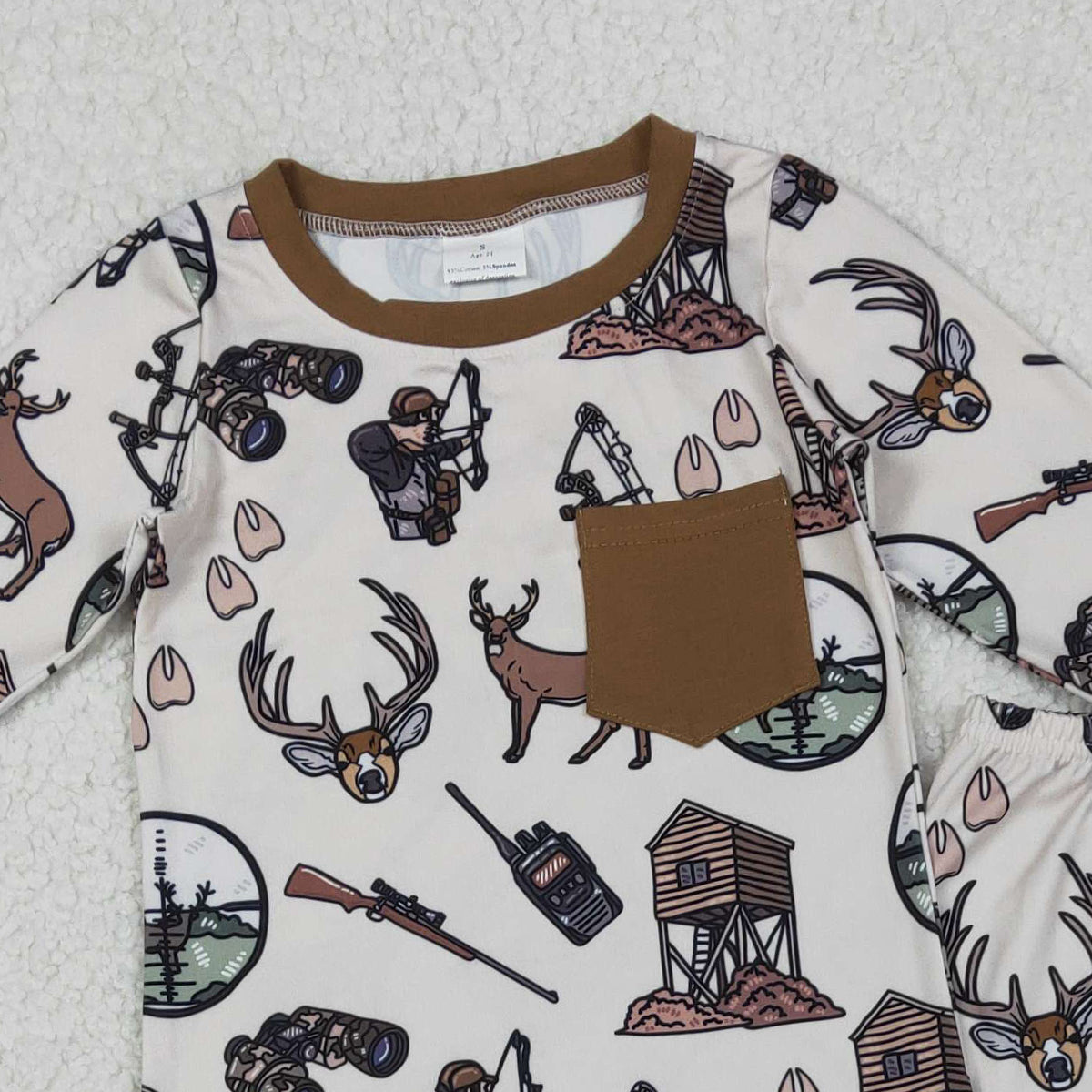 11.12 RTS NO MOQ （In stock）BLP1236 Baby Boys Deer Hunting Pocket Top Pant Pajamas Set