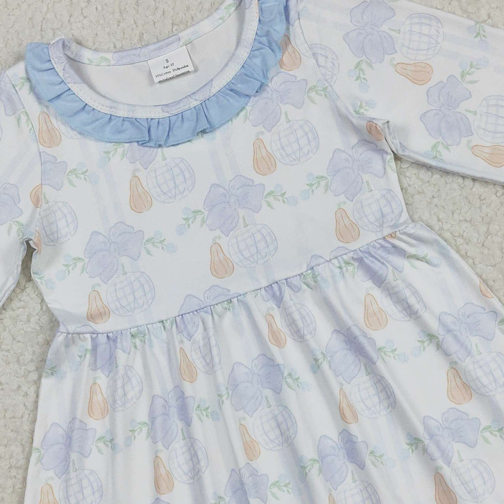 8.20 RTS NO MOQ （In stock）GLD1129 Baby Girls Winter Dress Baby Girls Pumpkins Flowers Plaid Fall Knee Length Dresses