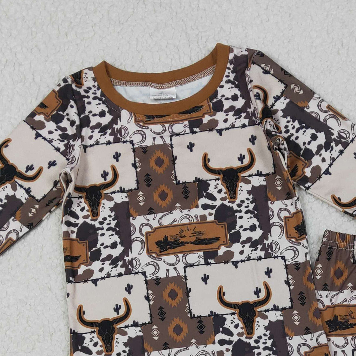 11.18 RTS NO MOQ （In stock）BLP1200 Baby Boys Bull Skull Aztec Checked Top Pants Western Pajamas Set