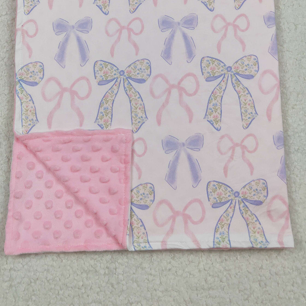 RTS NO MOQ （In stock）BL0191 Baby Blankets Colorful bow pink polka dots baby girls blankets