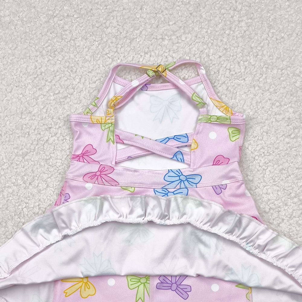 4.09 GSD2294RTS NO MOQ Baby Girls Summer Dress Straps pink polka dots bow ruffle kids girls athletic dress
