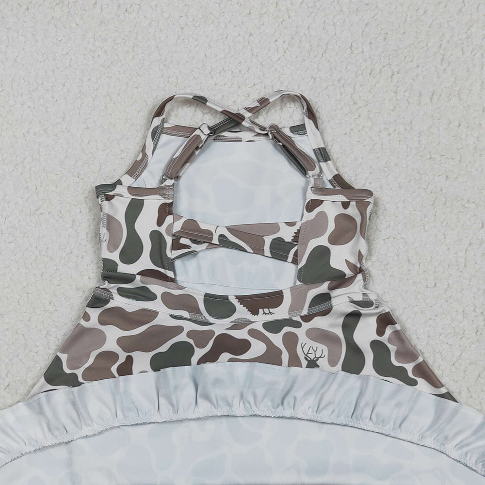USA Shop (in stock) GSD2311 Baby Girls Summer Yoga Dress Baby Girls Strap Green Deer Dogs Ducks Camo Yoga Ruffle Knee Length Dresses