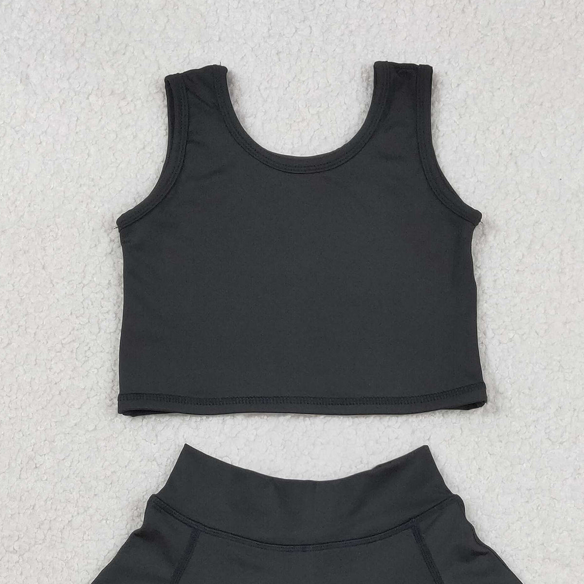 3.16 RTS NO MOQ （In stock）GSD1982 Baby Girls Summer Sleeveless Black Top Yoga Sports Skorts Clothes Sets