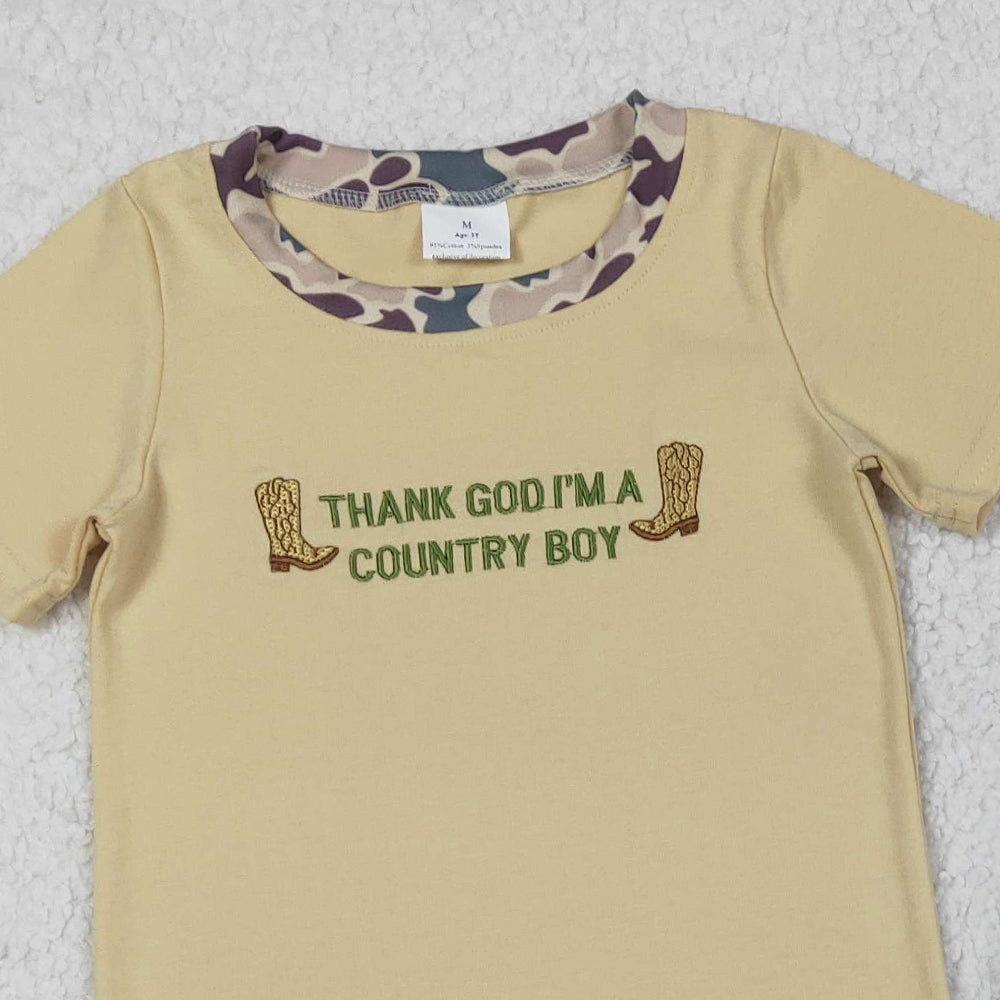 12.10 RTS NO MOQ （In stock）BSSO1577 Embroidery Country Boy Boots Top Camo Pockets Shorts Western Clothes Sets