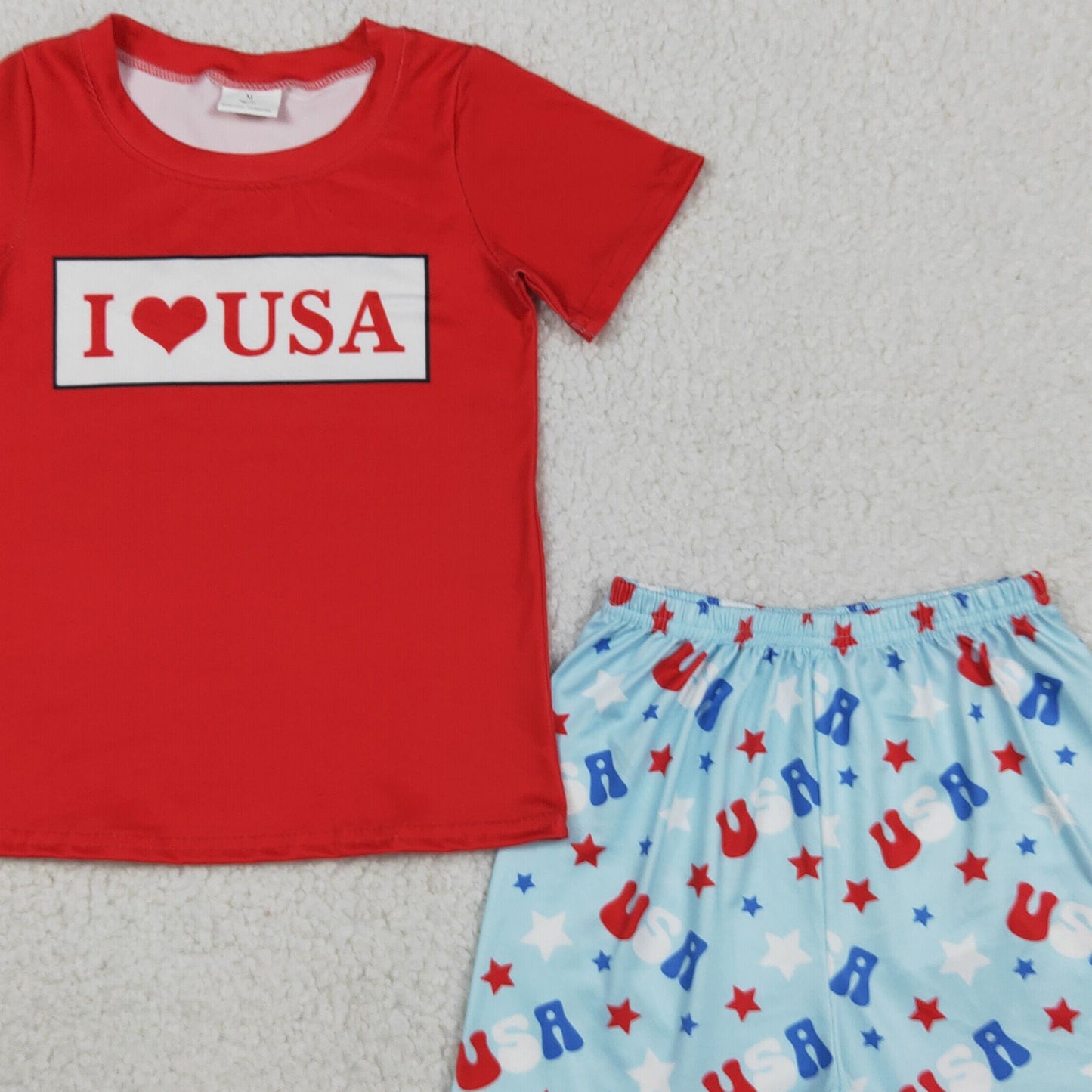 BSSO2011 RTS NO MOQ （In stock ）Short sleeves I love USA top shorts boys 4th of july outfit