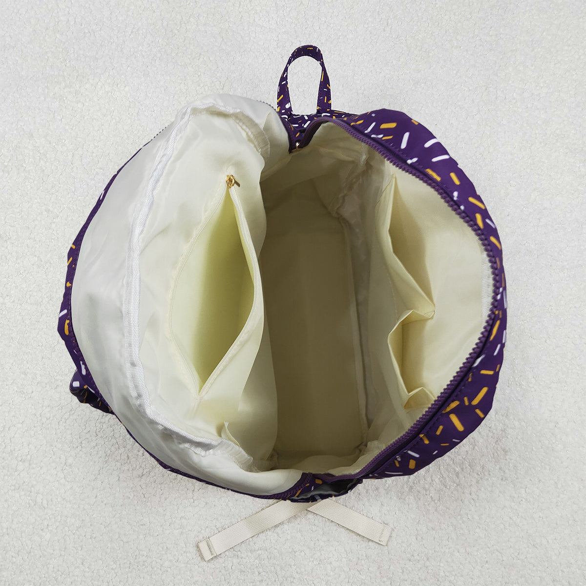 11.7 RTS NO MOQ （In stock）BA0327 Baby Kids Purple Sprinkles Team Zipper School Back Bags  13*5*17 inches