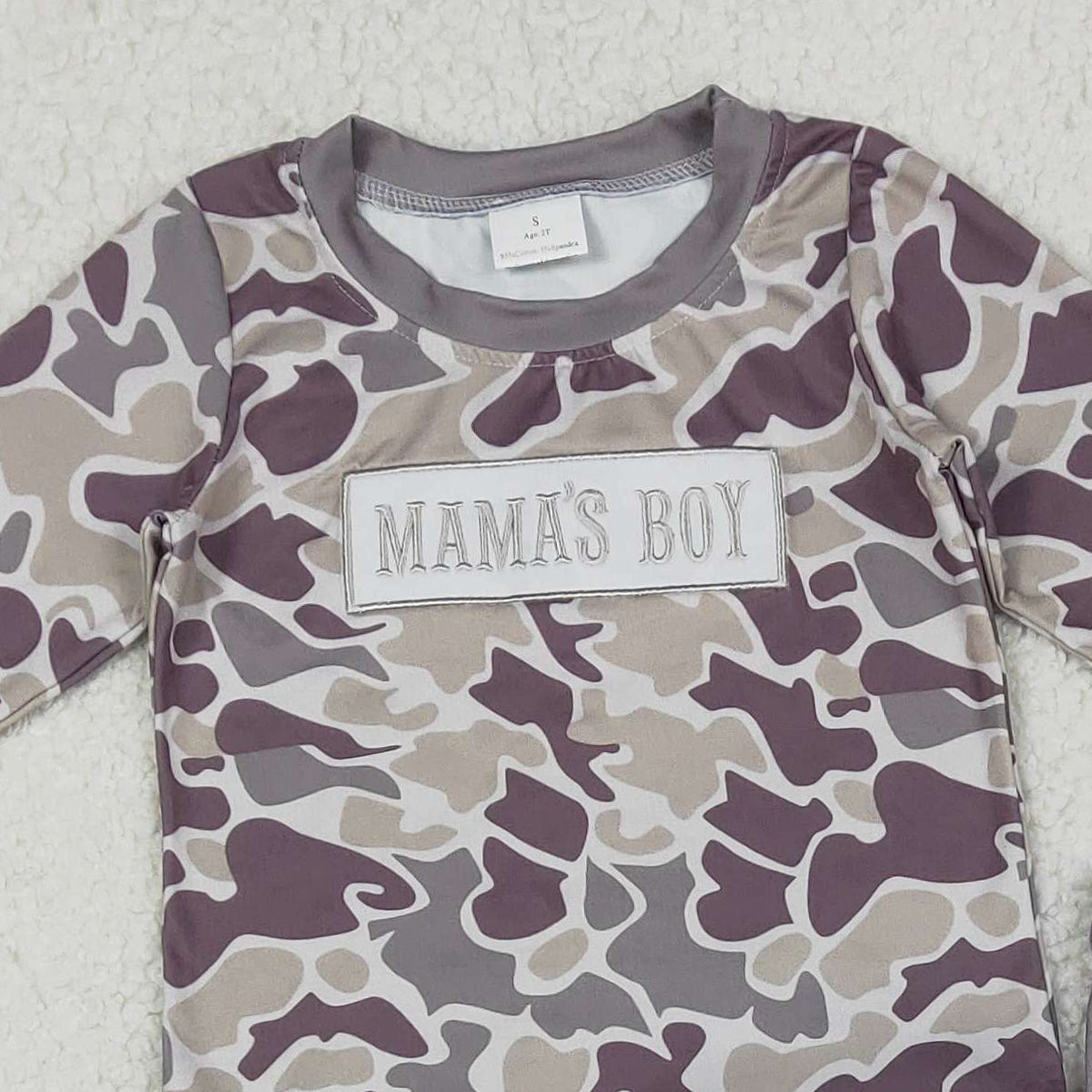 11.20 RTS NO MOQ （In stock）BLP1333 Embroidery Mama's Boy Baby Boys Dark Grey Camo Pockets Jogger Pants Clothes Sets