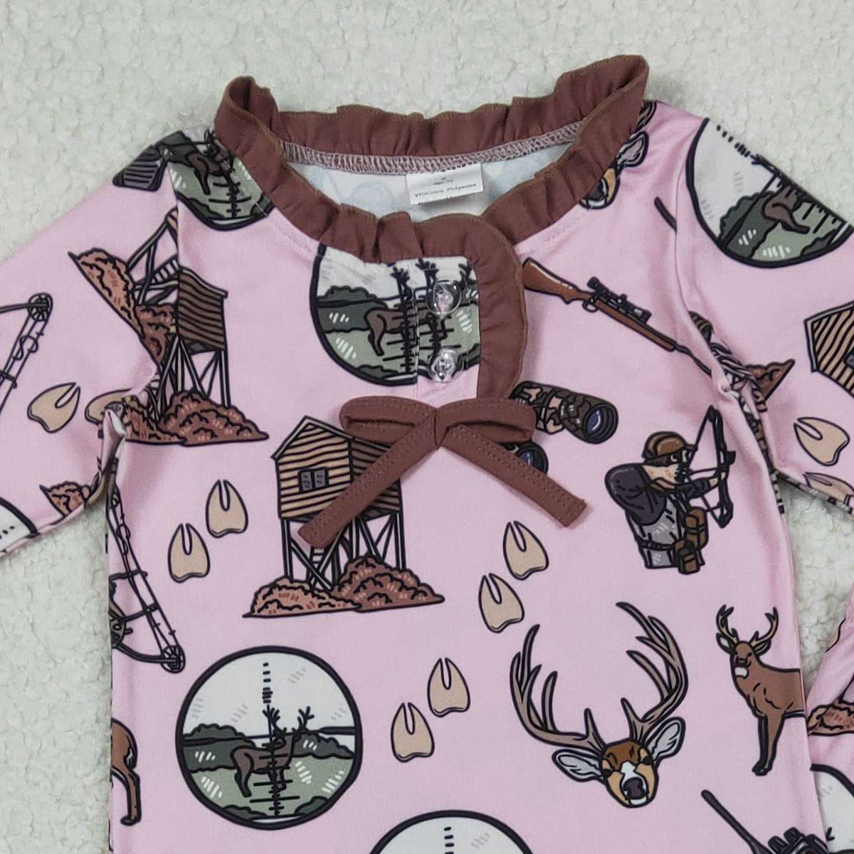 11.24 RTS NO MOQ （In stock）GLP2741 Baby Girls Deer Hunting Top Ruffle Pant Pajamas Set