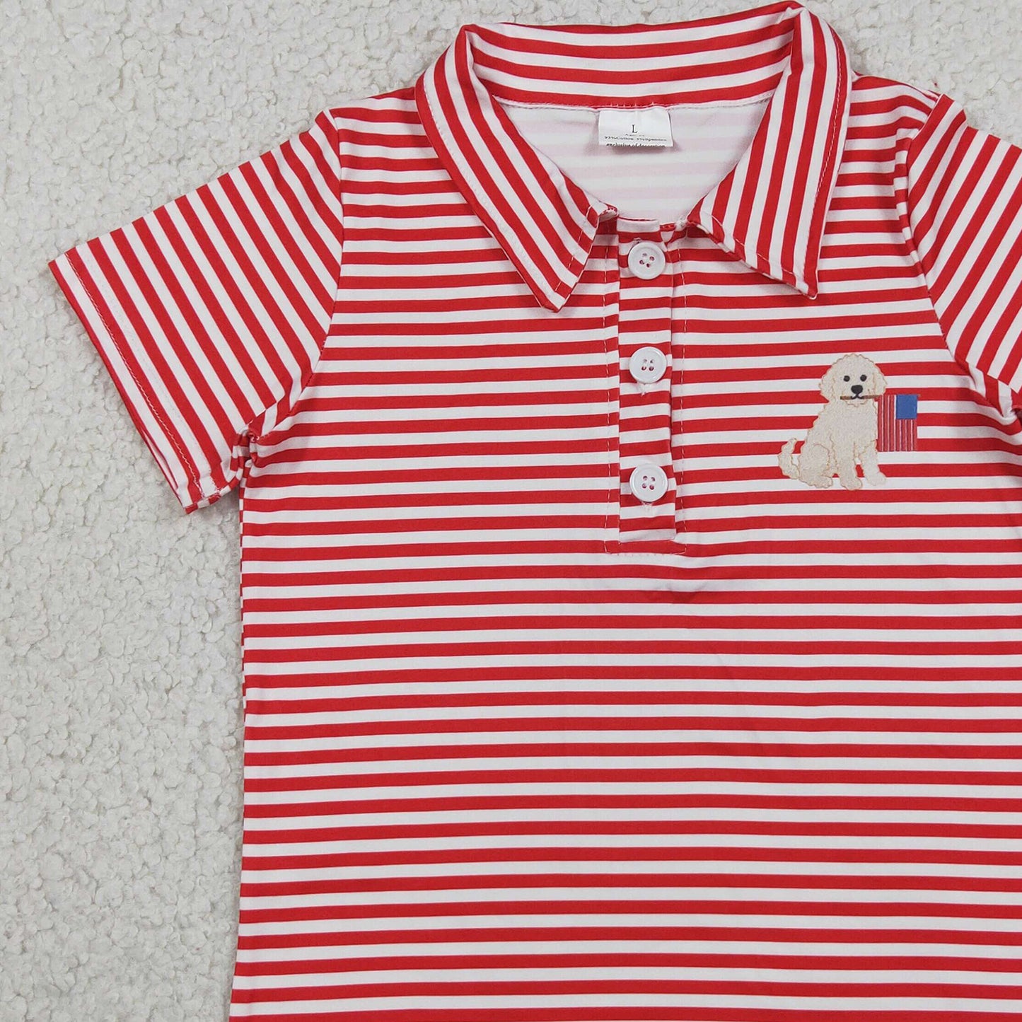 BT1619 RTS NO MOQ （In stock）Short sleeves red stripe dog flag boys 4th of july polo shirt
