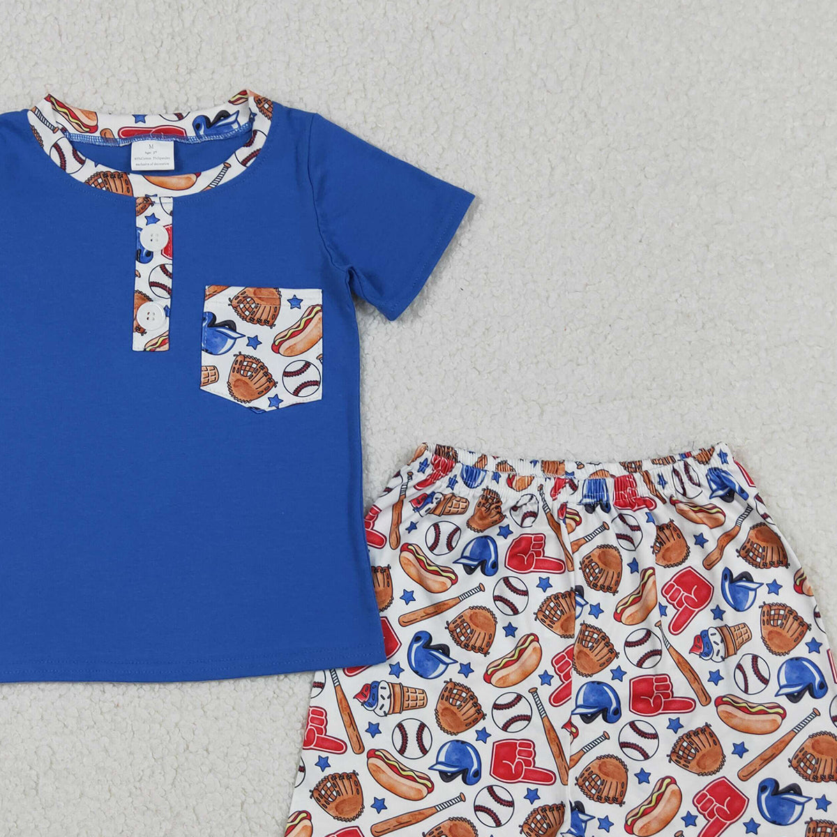 4.14 BSSO1922 RTS NO MOQ （In stock ）Short sleeves pocket top baseball shorts kids boys outfits