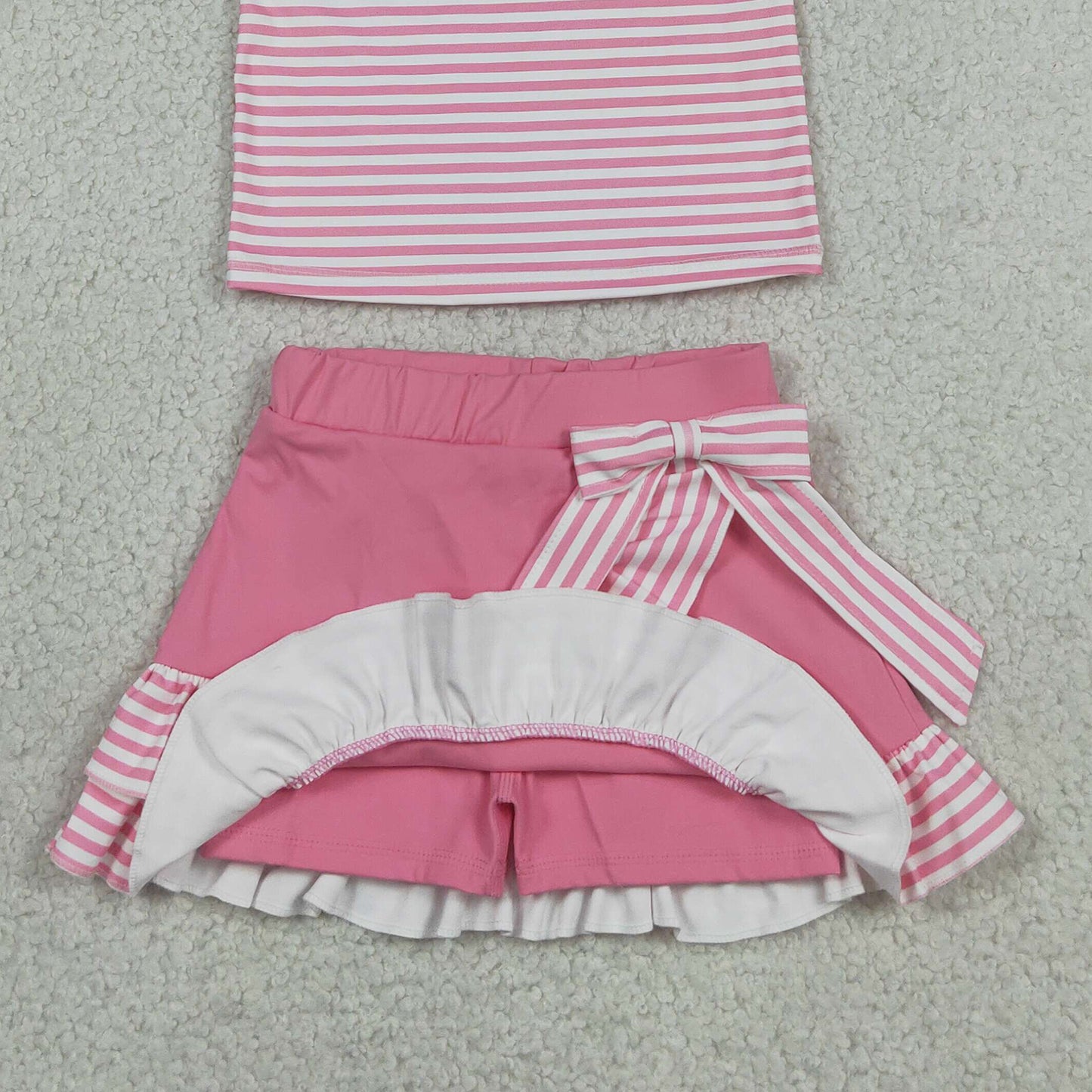 GSD3408 RTS NO MOQ （In stock）Sleeveless pink stripe polo shirt skirt girls active wear set