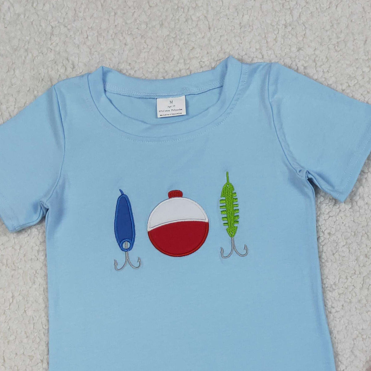 4.8 BSSO1699 RTS NO MOQ （In stock ）Short sleeves fishing lure embroidery kids boys outfits