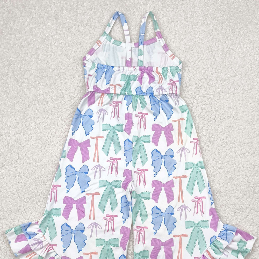 4.11 SR2847 RTS NO MOQ Baby Girls Summer Jumpsuits Baby Girls Strap Colorful Bows Ruffle Jumpsuits