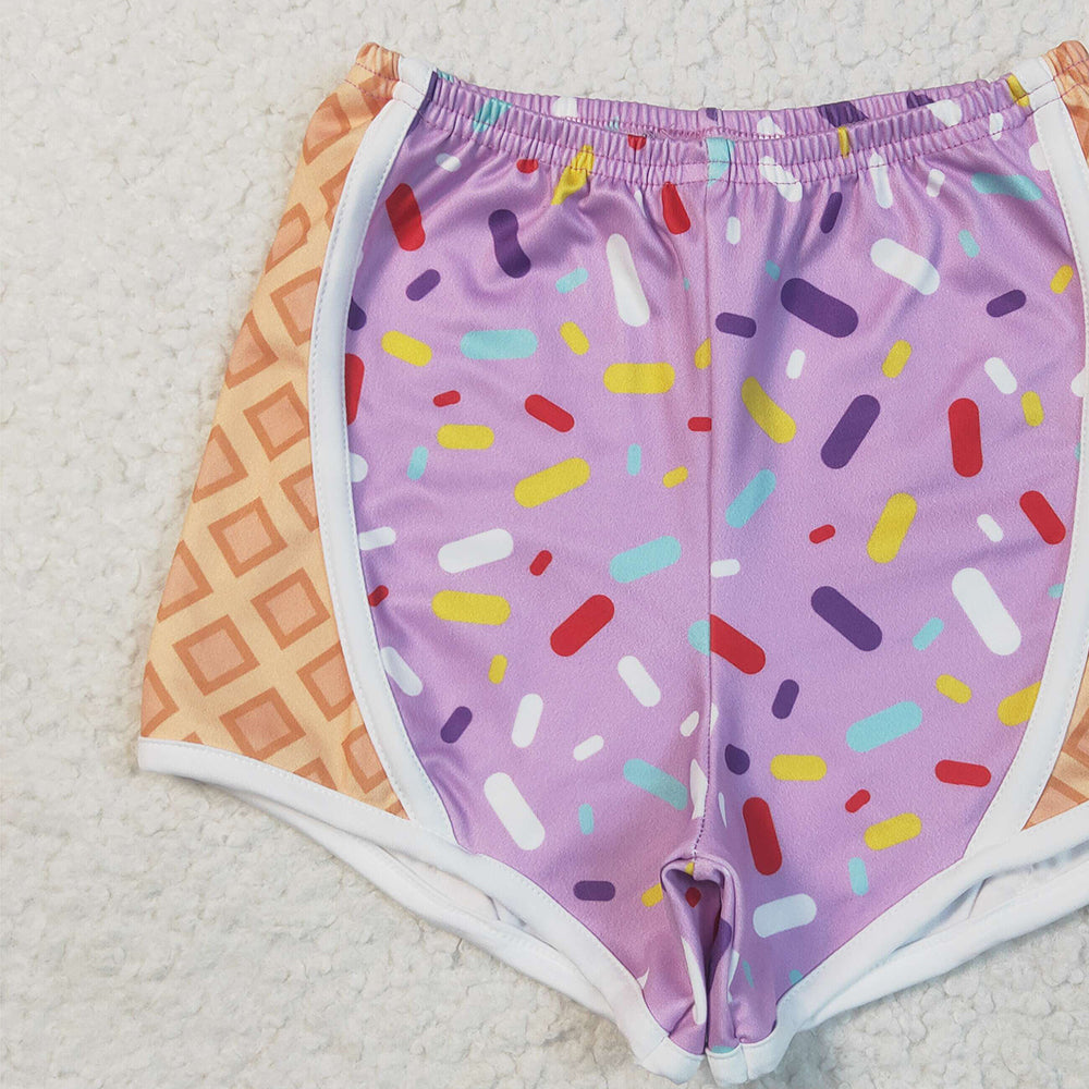 7.15 SS0572RTS NO MOQ Baby Girls Shorts Baby Girls Purple Ice-cream Drip Yoga Shorts Bottoms