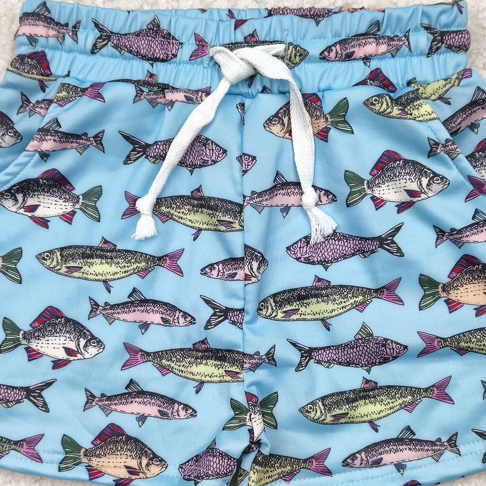 S0542RTS NO MOQ Baby Boys Summer Swimsuits Blue fish kids boys summer swim trunks