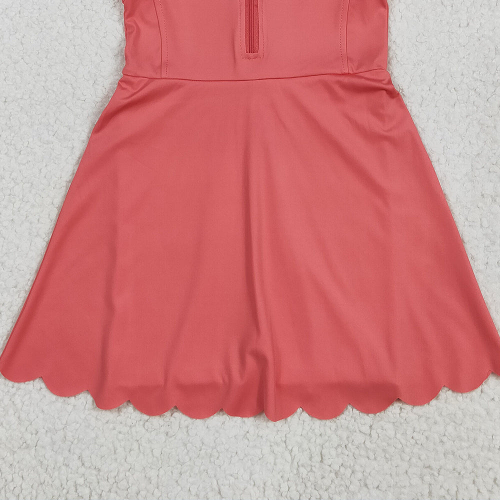 7.14  GSD2091RTS NO MOQ Baby Girls Summer Yoga Dress Baby Girls Coral Yoga Zip Active Wear Skort Knee Length Dresses
