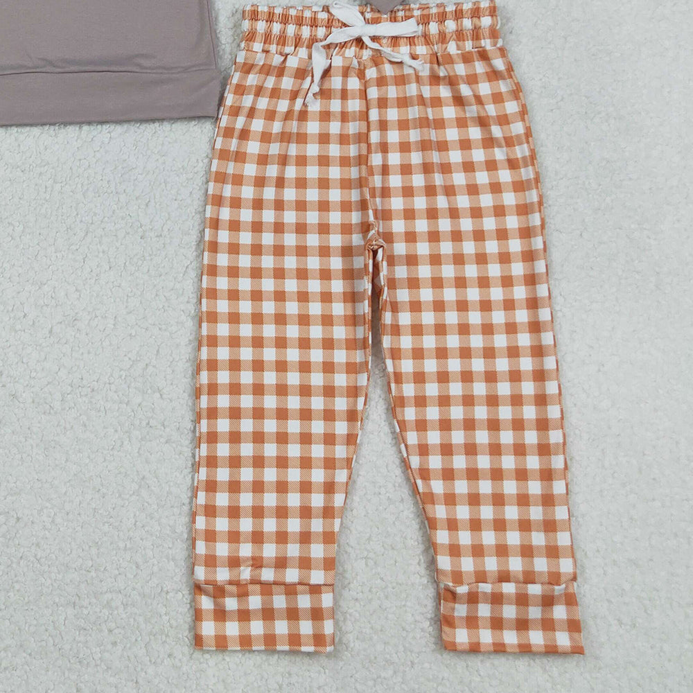 RTS NO MOQ （In stock）BLP1098 Baby Boys Winter Outfits Halloween Ghost And Pumpkins Dog Top with Orange Plaid Pants Outfit