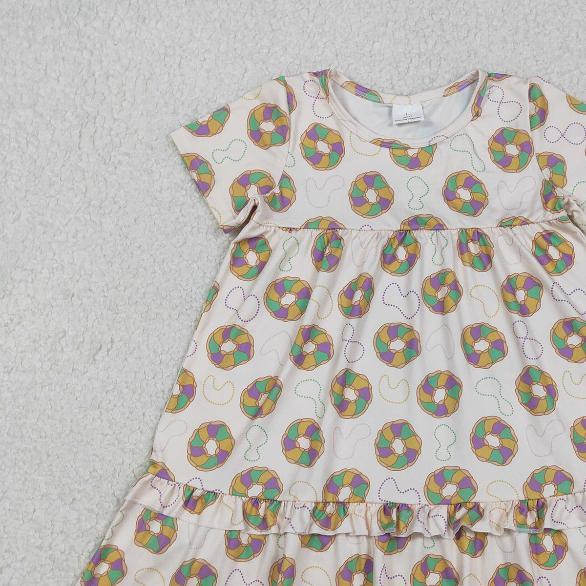 11.5 RTS NO MOQ （In stock）GSD2838 Baby Girls Mardigras Donuts Plaid Ruffle Knee Length Dresses