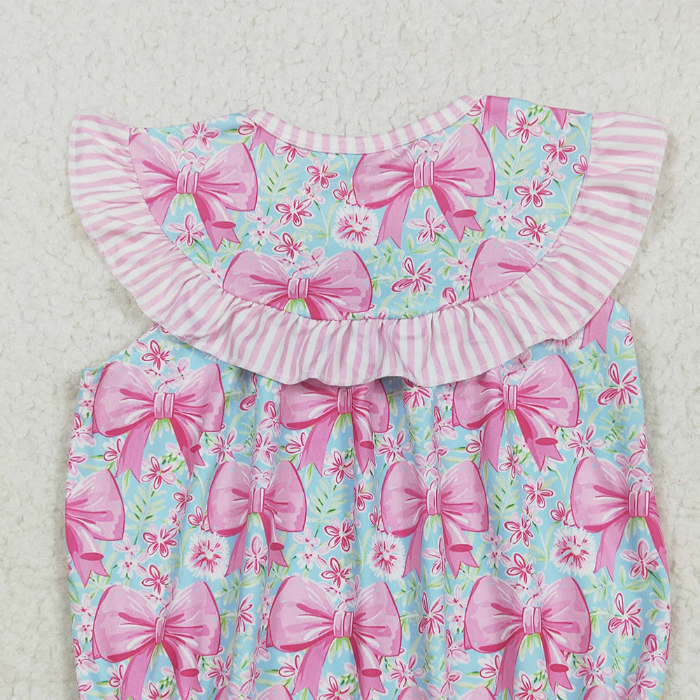 8.11  SR3089 RTS NO MOQ Baby Girls Summer Rompers Embroidery Baby Girls Pink I Love Dad Bows Floral Ruffle Rompers