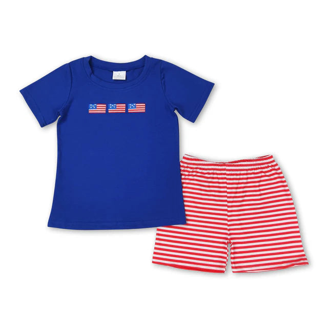 RTS Sibling Dog flag top plaid shorts boys 4th of july clothes