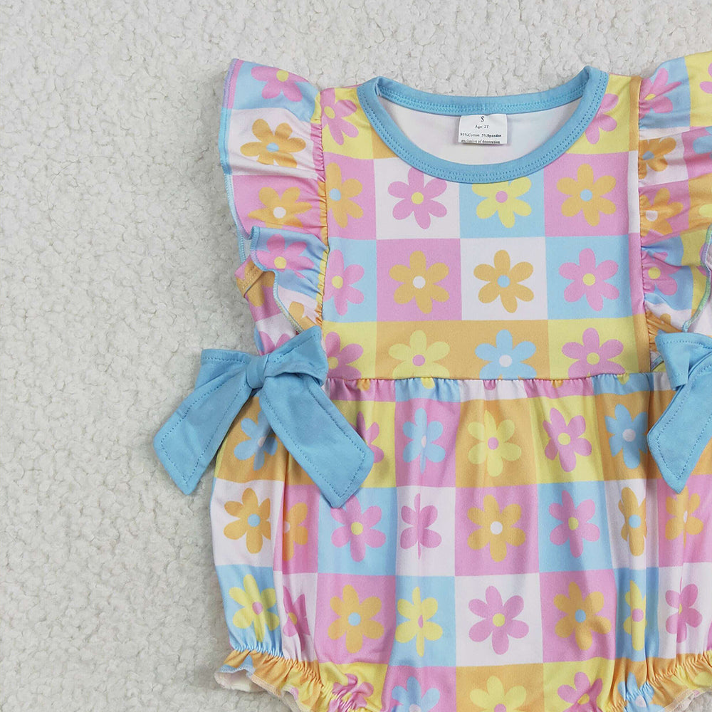 7.01 SR3090 RTS NO MOQ Baby Girls Summer Rompers Baby Girls Flutter Sleeves Bows Flowers Plaid Ruffle Rompers