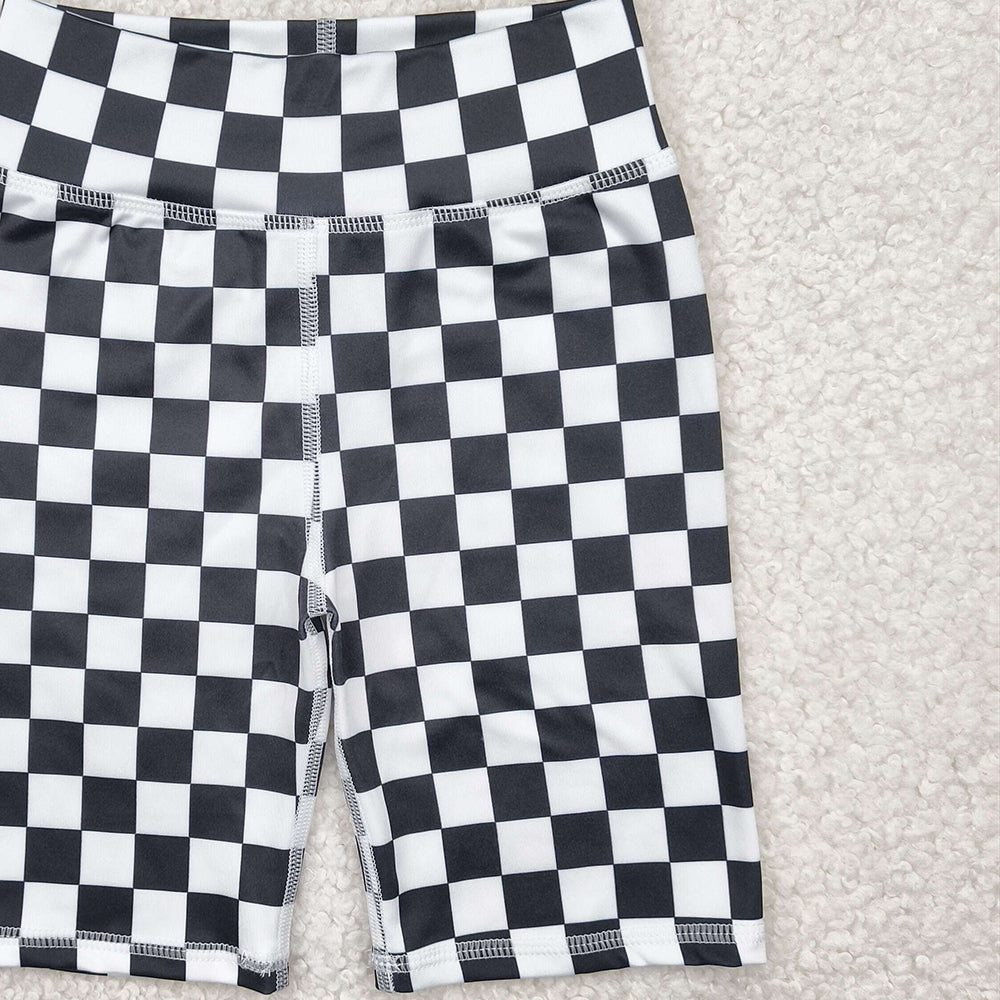 4.15 SS0537 RTS NO MOQ Baby Girls Yoga Shorts High waist black plaid kids girls summer shorts