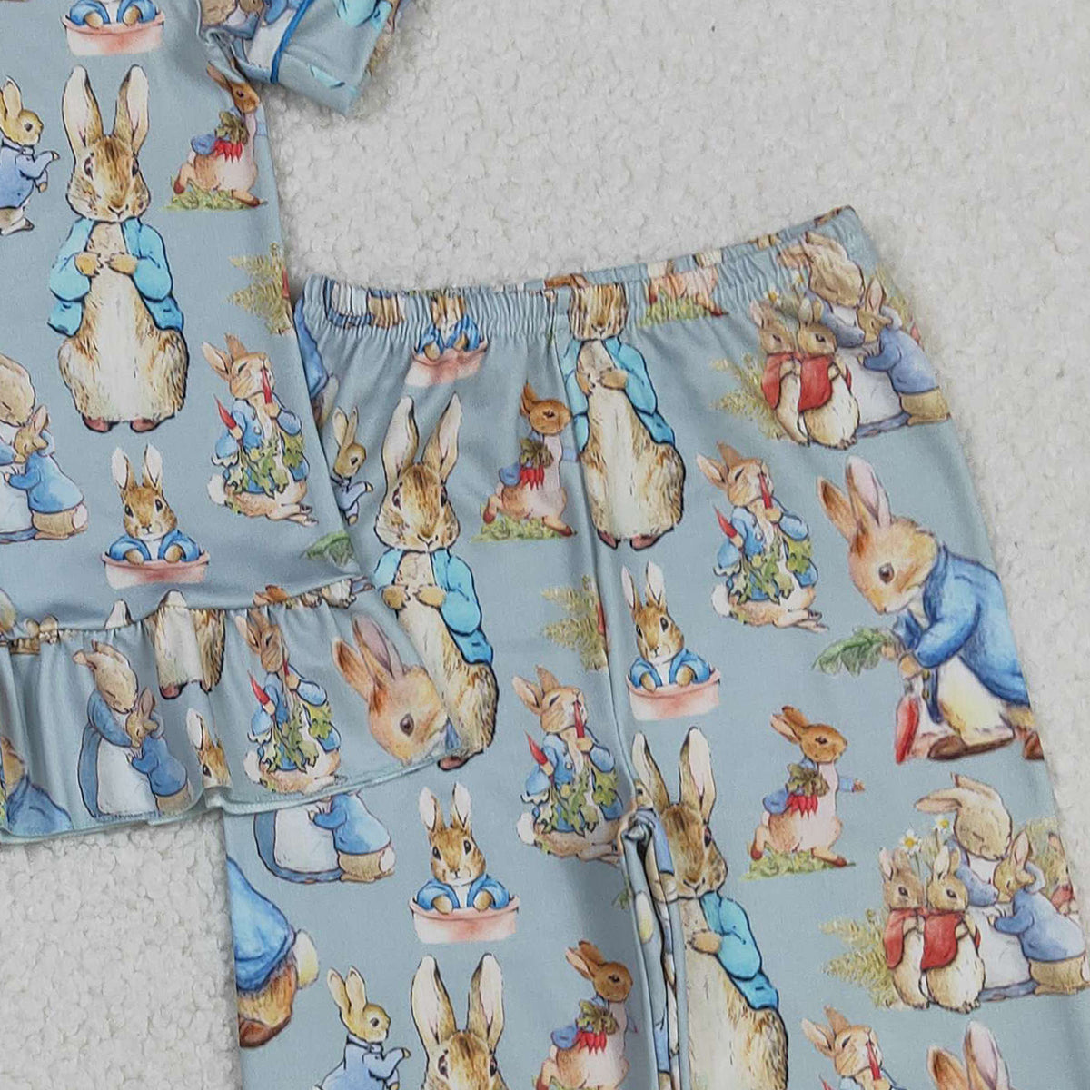12.3 RTS NO MOQ （In stock）GSPO2097 Baby Girls Carrots Rabbits Button Top Ruffle Pants Easter Pajamas Sets