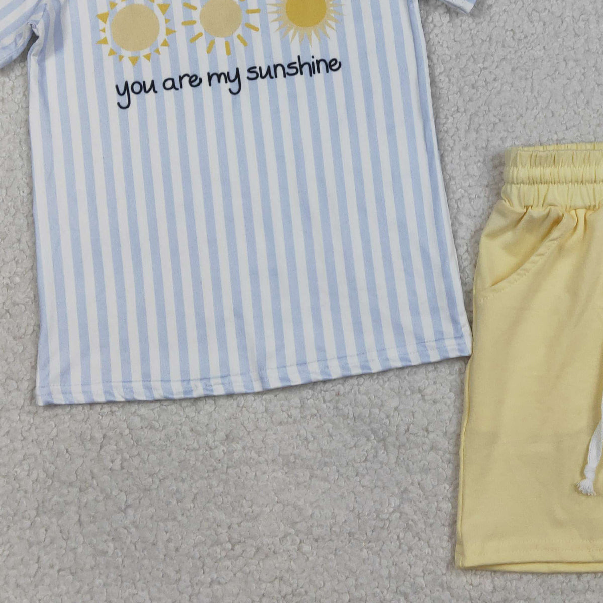 2.4 RTS NO MOQ （In stock）BSSO1734 Baby Boys Stripe You are My Sunshine Top Pockets Shorts Clothes Sets