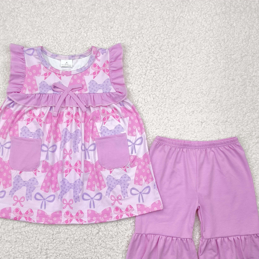 7.17   GSSO2462RTS NO MOQ Baby Girls Summer Outfits baby girl clothes bow sleeveless shorts set