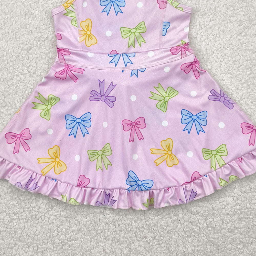 4.09 GSD2294RTS NO MOQ Baby Girls Summer Dress Straps pink polka dots bow ruffle kids girls athletic dress