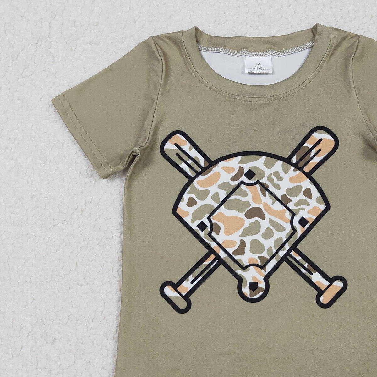 11.19 RTS NO MOQ （In stock）BT1423 Baby Boys Short Sleeve Green Orange Camo Baseballs Team T-shirts Top