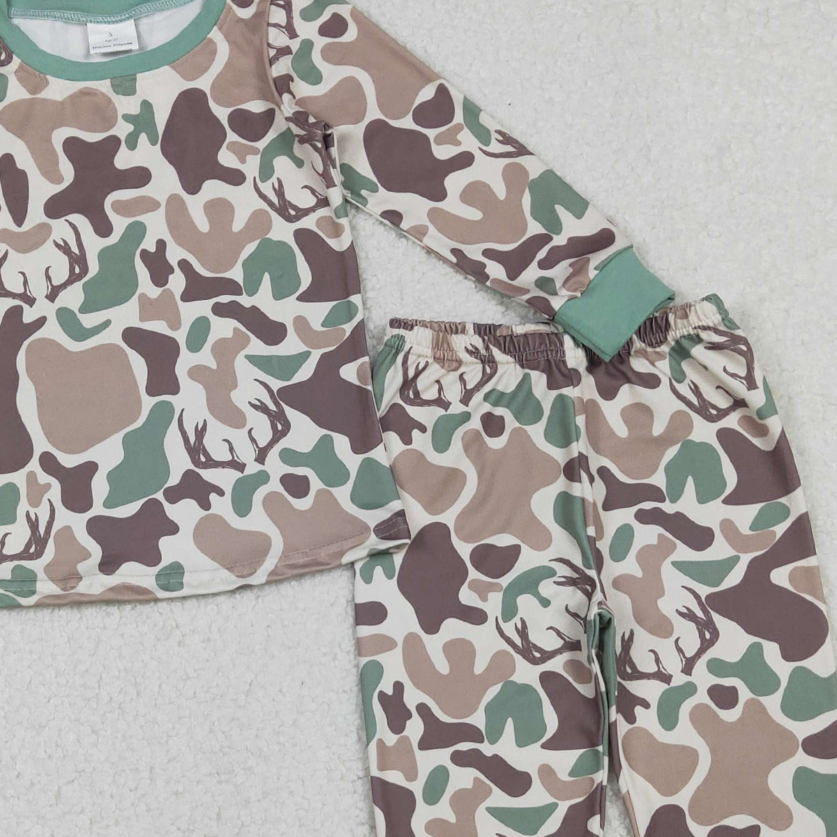 10.29 RTS NO MOQ （In stock）BLP1232 Baby Boys Winter Outfits Baby Boys Brown Deer Camo Top Pant Hunting Pajamas Set