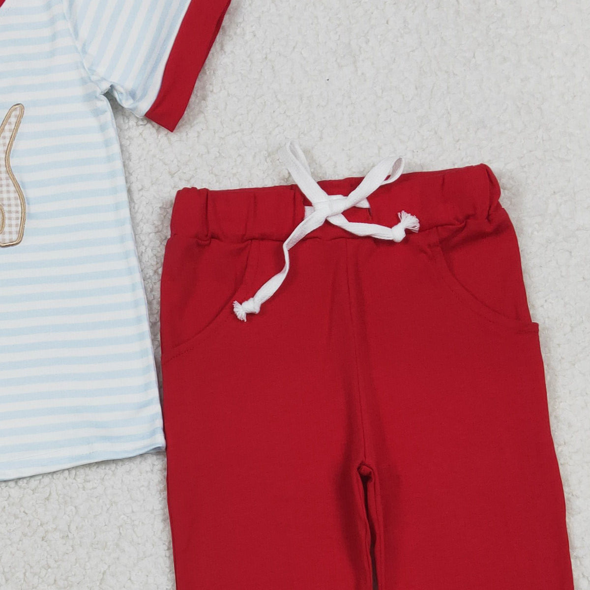 12.2 RTS NO MOQ （In stock）BSPO0613 Embroidery Dog Baseballs Baby Boys Stripe Top Pockets Pants Team Clothes Sets