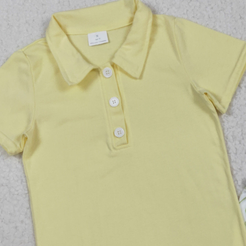RTS NO MOQ （In stock）BSSO1546 Baby Boys Summer Boys Outfits Baby Boys Yellow Button Pullovers Top Golf Short Clothes Set