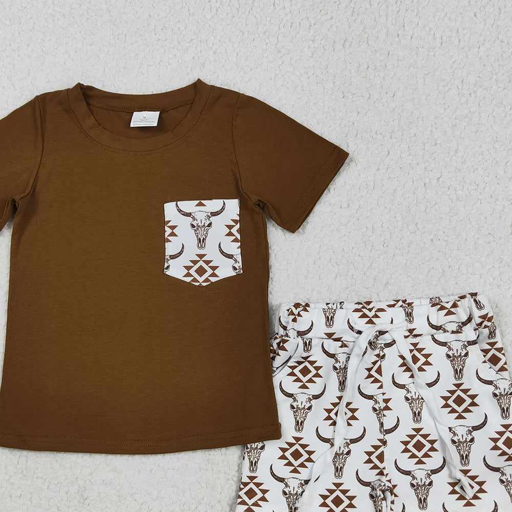 8.25  BSSO1319 RTS NO MOQ Baby Boys Summer Boys Outfits baby boy clothes cow head short sleeve shorts set