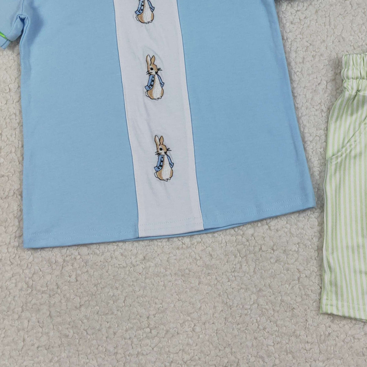 3.27 BSSO1564 RTS NO MOQ （In stock ）sky blue rabbit kids boys short sleeve Easter set