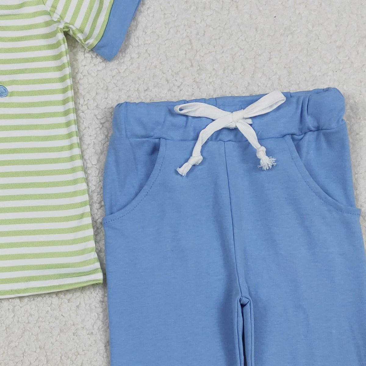12.4 RTS NO MOQ （In stock）BSPO0612 Embroidery Fishing Baby Boys Stripe Top Pockets Leggings Hunting Clothes Sets