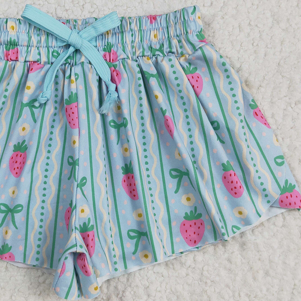 SS0580 RTS NO MOQ Baby Girls Summer Shorts Baby Girls Strawberry Green Bows Summer Shorts Bottoms