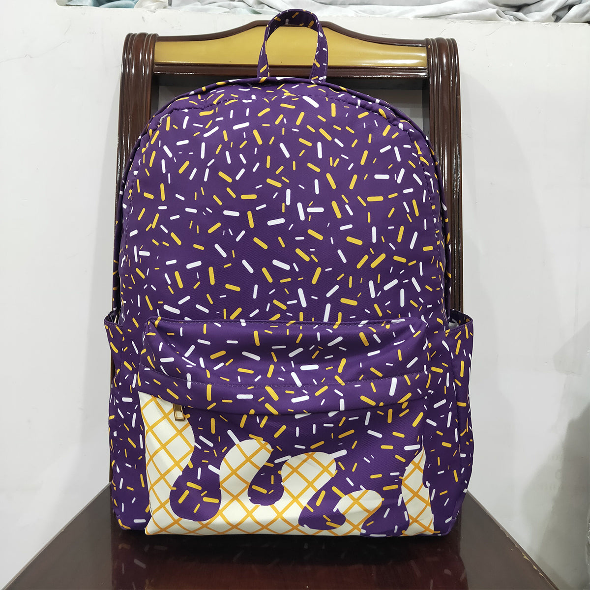 11.7 RTS NO MOQ （In stock）BA0327 Baby Kids Purple Sprinkles Team Zipper School Back Bags  13*5*17 inches