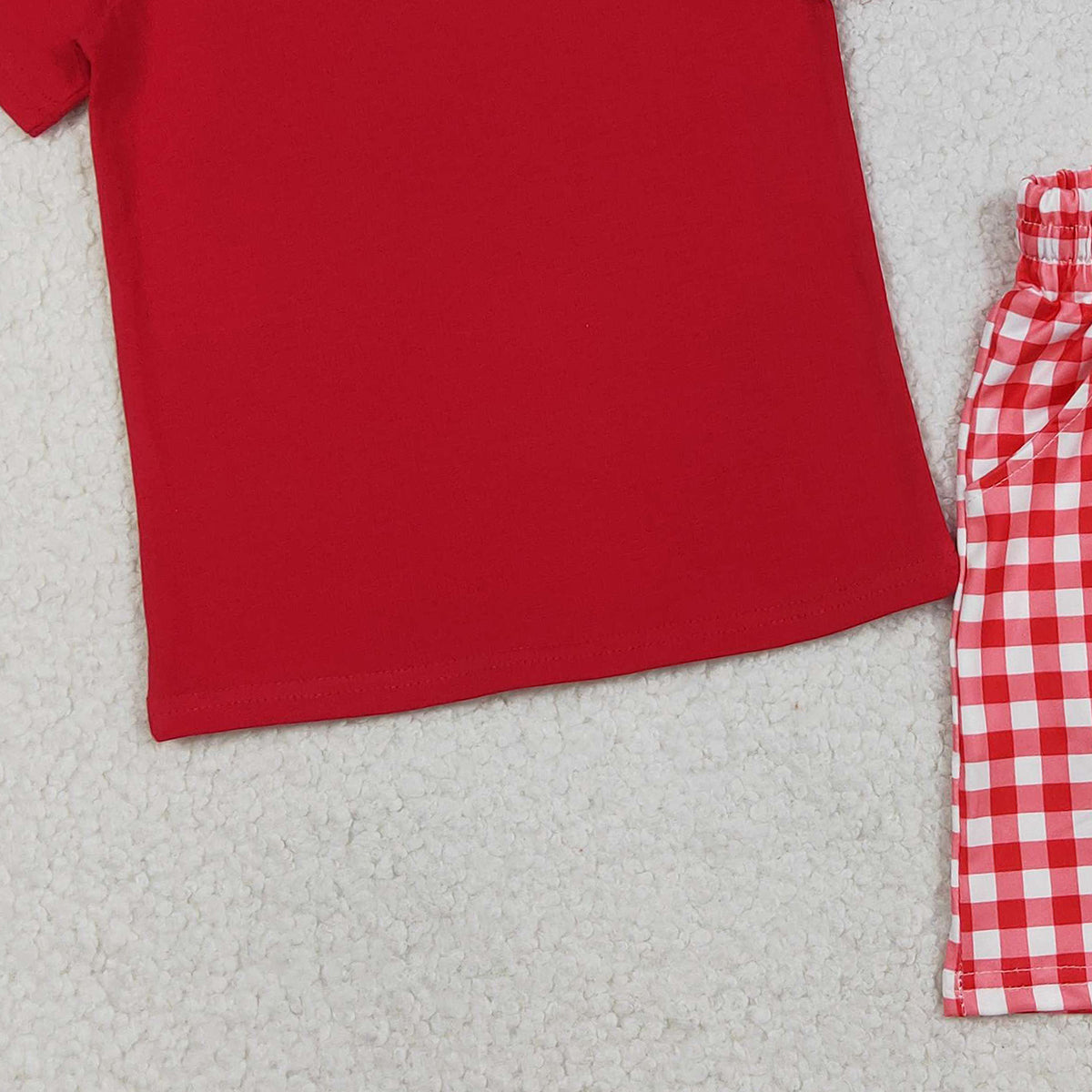 3.7 RTS NO MOQ （In stock）BSSO1884 Children's Fashion Set Baby Boys Red Shirts Top Checked Pockets Shorts Clothes Sets