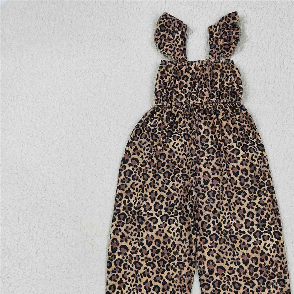 8.27 SR3054 RTS NO MOQ Baby Girls Summer Jumpsuits baby girls clothes leopard flying sleeve jumpsuit