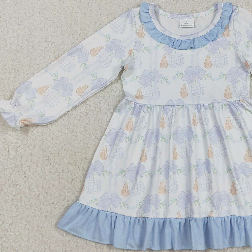 8.20 RTS NO MOQ （In stock）GLD1129 Baby Girls Winter Dress Baby Girls Pumpkins Flowers Plaid Fall Knee Length Dresses