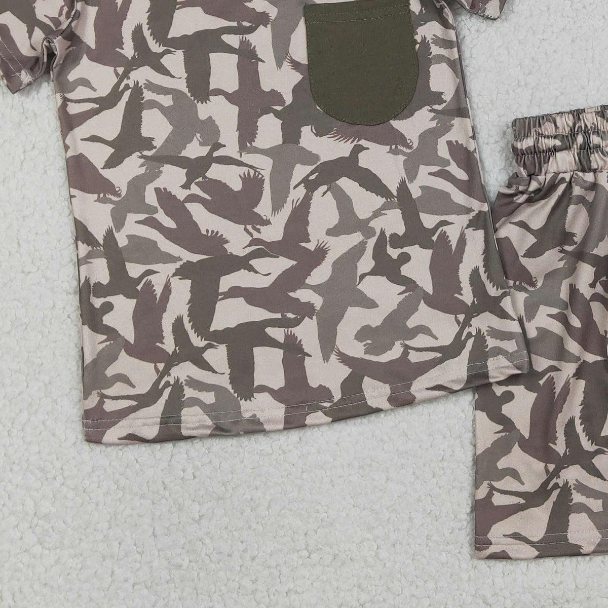 3.11 RTS NO MOQ （In stock）BSSO1795 Kids Clothing for Boys Baby Boys Ducks Camo Pocket Top Shorts Hunting Pajamas Clothes Sets