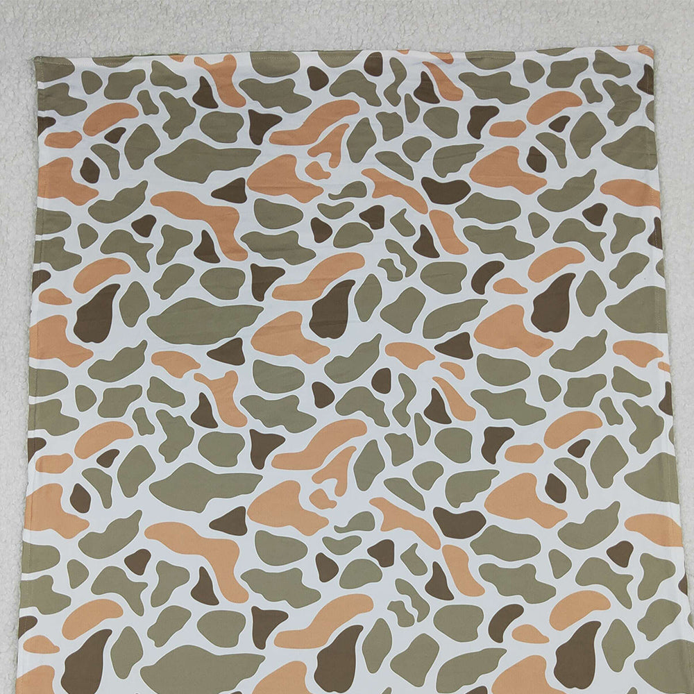 9.29 RTS NO MOQ （In stock）BL0223 Baby Kids Green Orange Camo Print Blankets