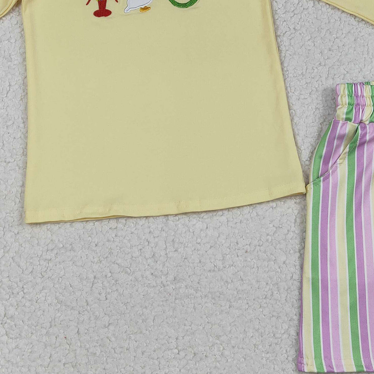 12.25 RTS NO MOQ （In stock）BLS0015 Embroidery Crayfishes Crocodile Baby Boys Mardigras Stripe Pockets Shorts Clothes Sets