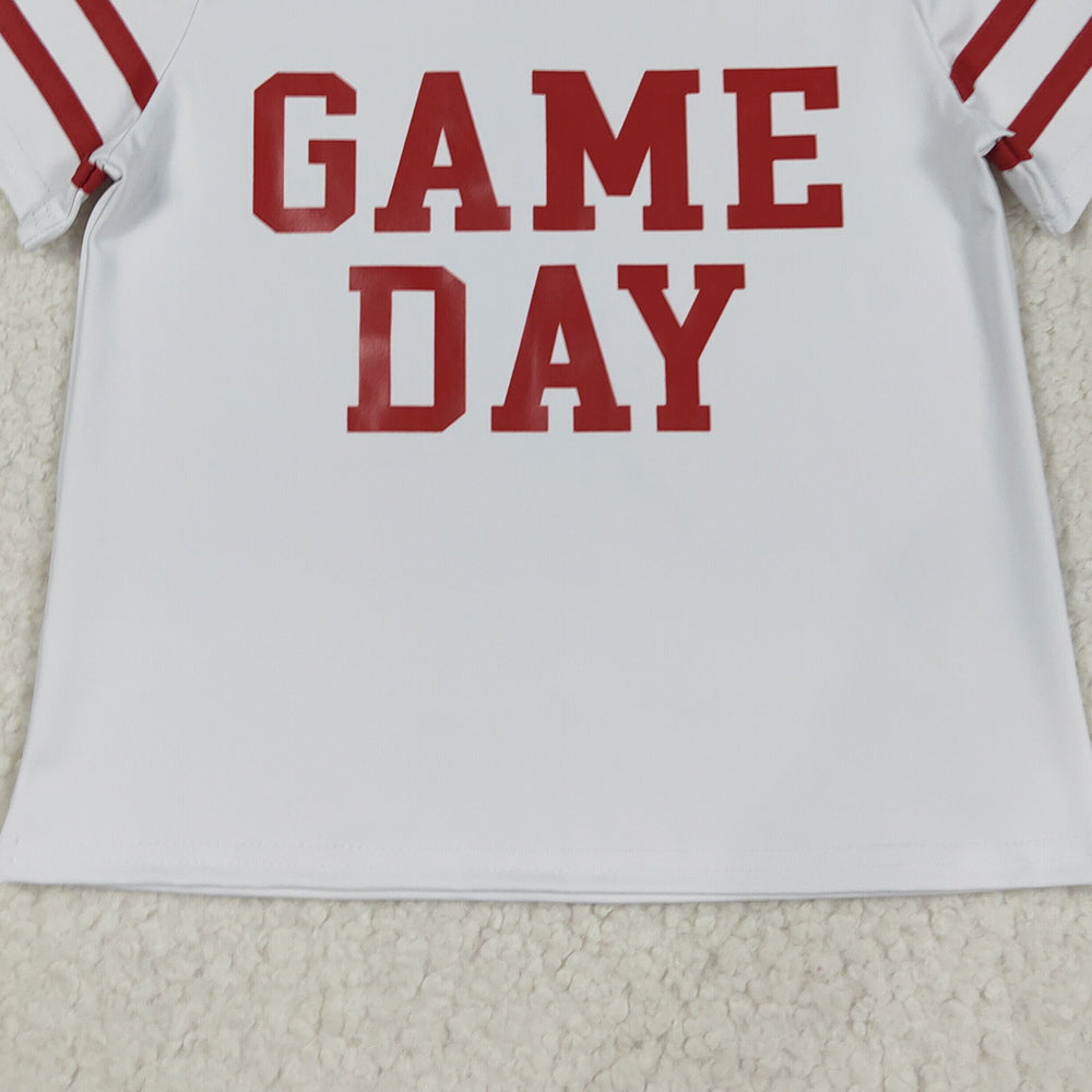RTS NO MOQ （In stock）GT1102 Baby Girls Summer Tops Baby Girls Offset Print Red Game Day Yoga Active Team Tee Shirts