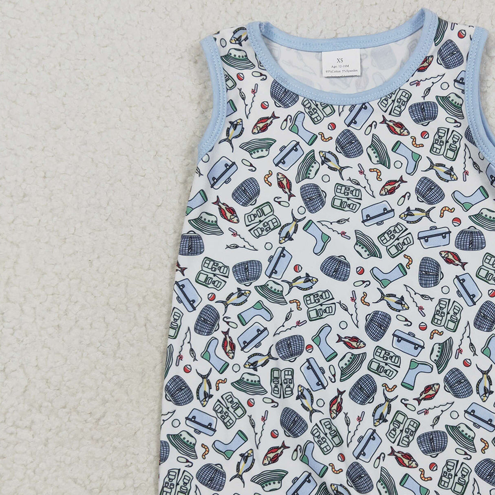 SR2900RTS NO MOQ Baby Boys Summer Rompers Baby Boy Sleeveless Lure Fishing Romper Booties - Lightweight Summer Outfit for Boys